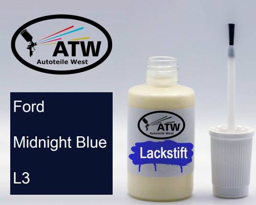 Ford, Midnight Blue, L3: 20ml Lackstift, von ATW Autoteile West.